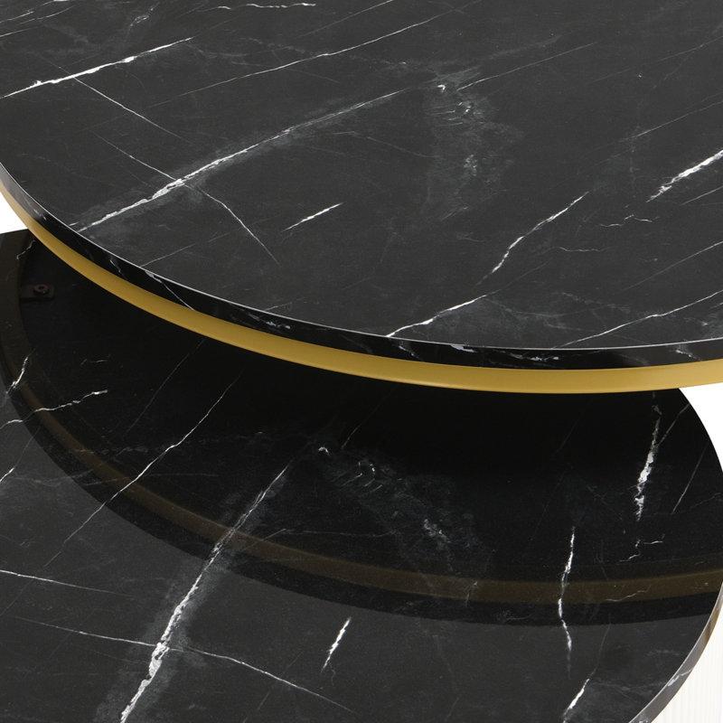 Modern Round Nesting Coffee Table Set with Drawer–Fluted Design, Black