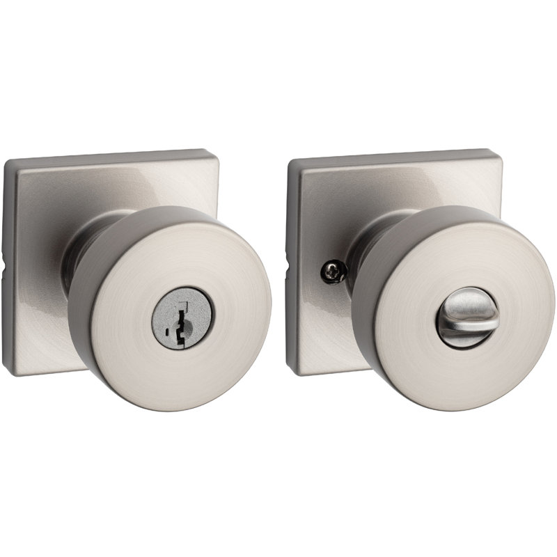 Bouton de porte à clé avec rosette rectangulaire Cambie, Nickel satiné