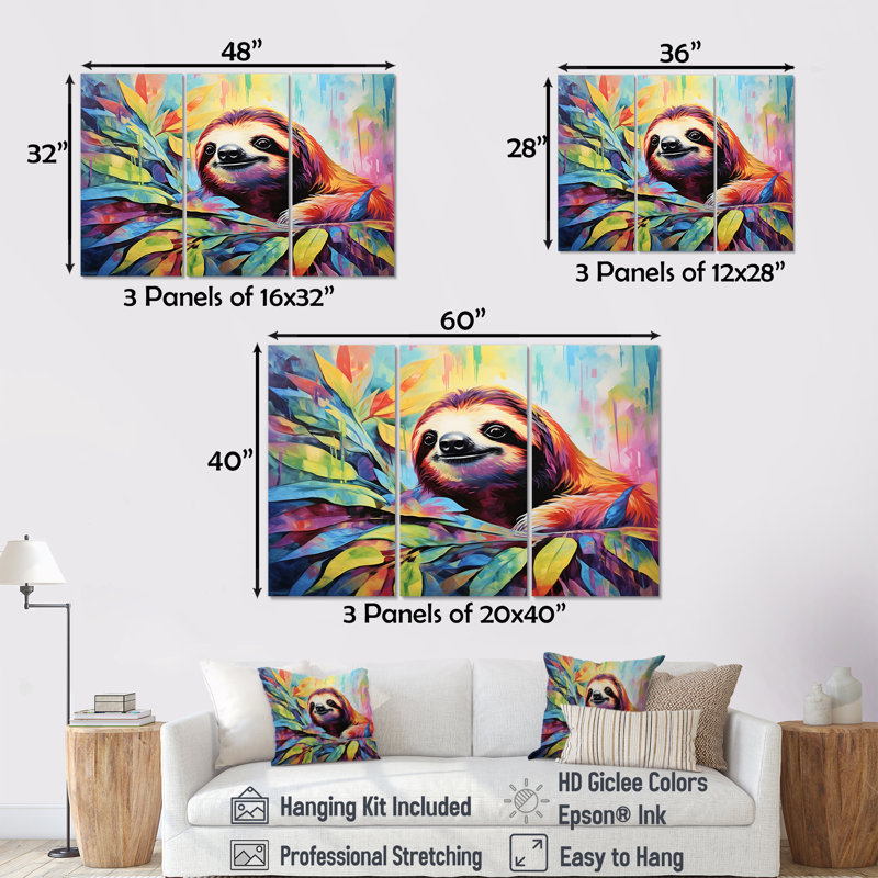 Ensemble d'art mural coloré paresseux - art paresseux, H 32 po x l 48 po x P 1 po