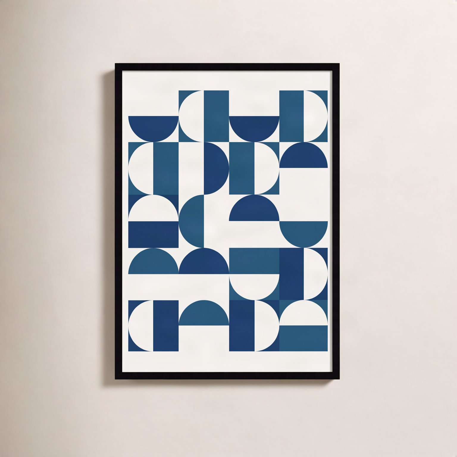 Bauhaus Geometric Blue and Teal Print, Black, 33" H x 25" W x 1" D