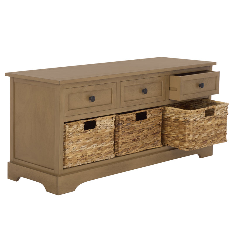 Banc de rangement en bois massif avec tiroirs Adayla, Brun désert
