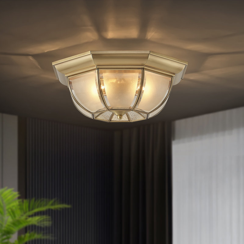 Vintage 3-Light Outdoor Brass Flush Mount Ceiling Light Fixture