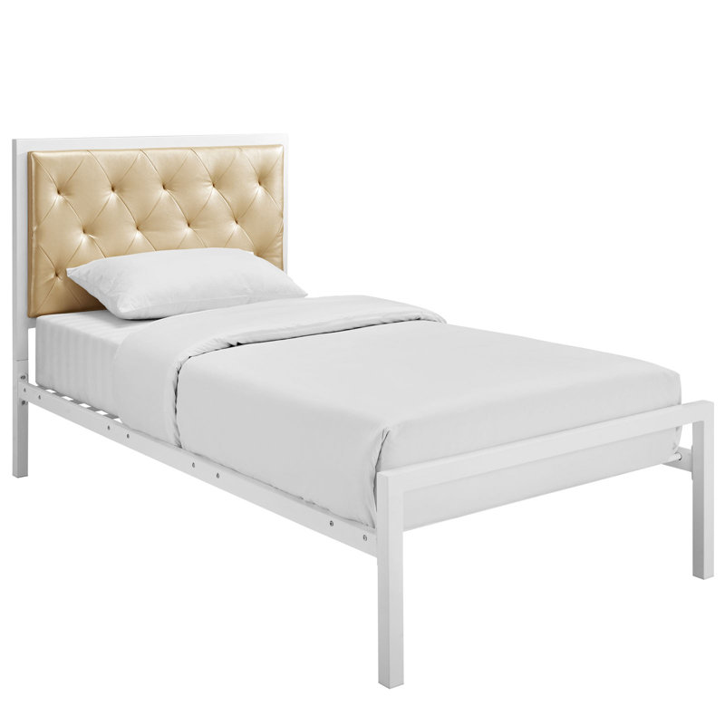 Mia Vinyl Platform Bed Frame, Golden Champagne, Twin