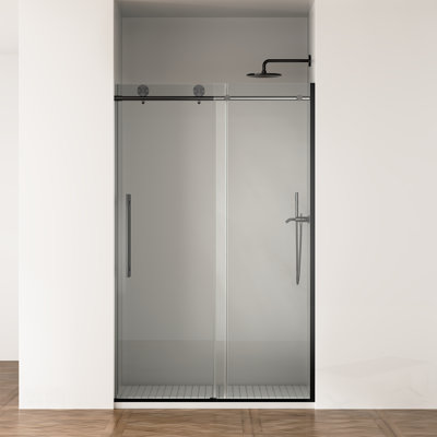 Frameless Sliding Shower Door With Clear Tempered Glass, Explosion-Proof Film, Nano Coating, And Matte Finish For Easy Cleaning And Modern Aesthetics