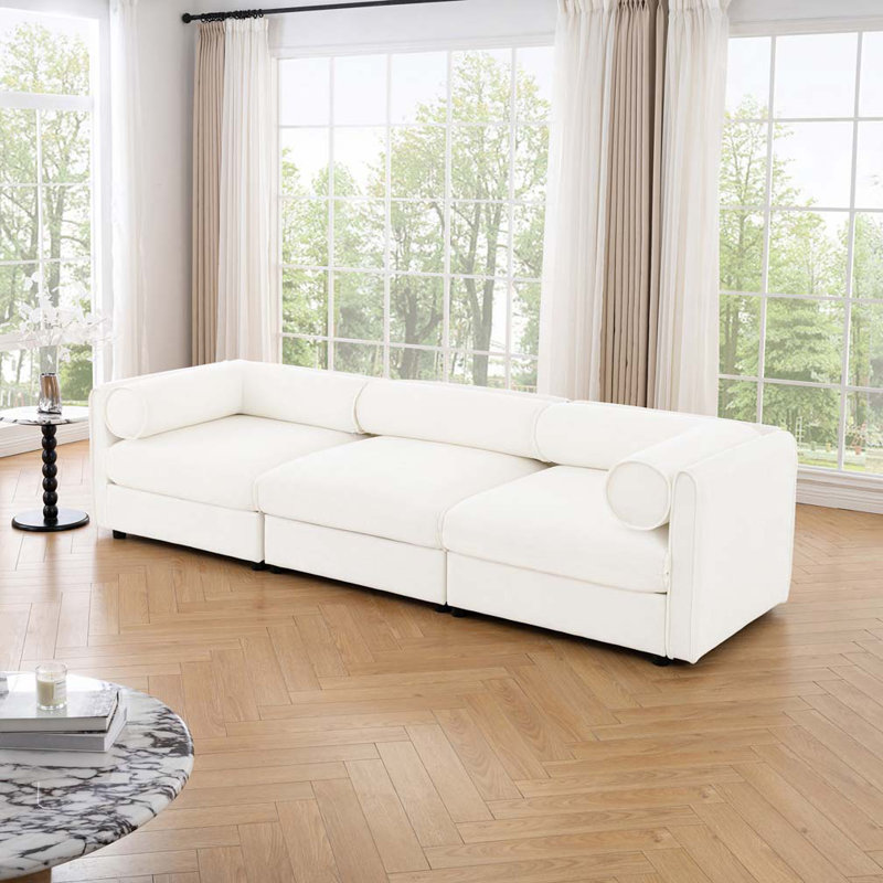 Canapé en chenille, 3, H 27,9 po x l 109 po x P 37,4 po, Blanc
