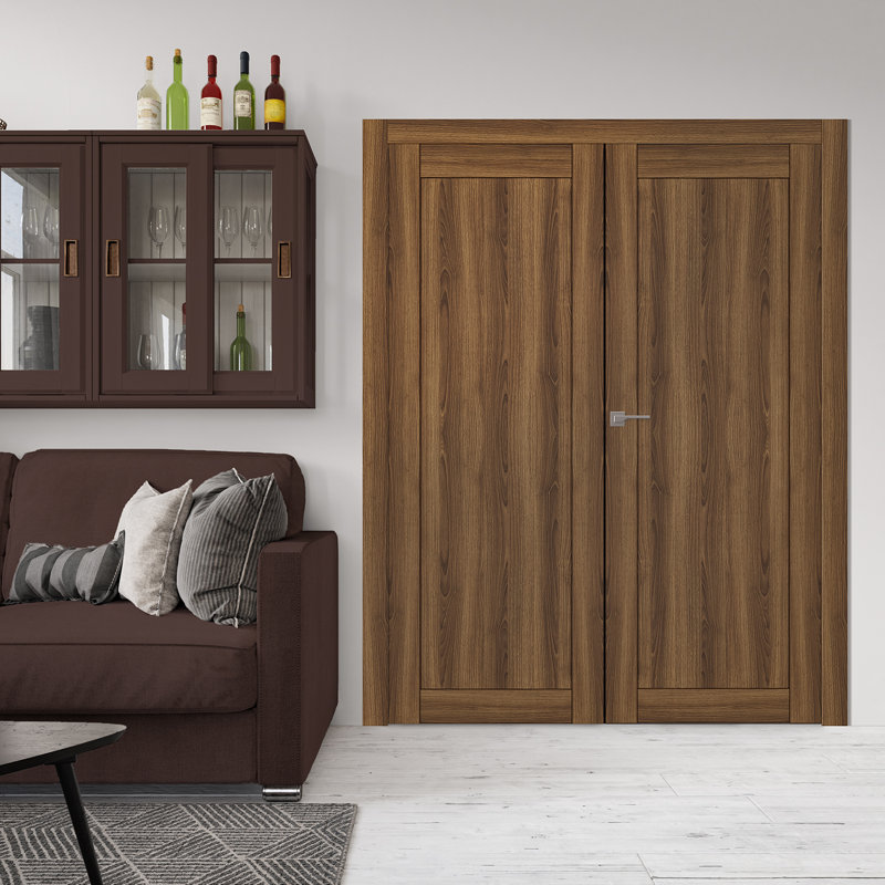 1 Panel Shaker Solid Manufactured Wood Standard Double Door, Pecan Nutwood, 71.75" x 95.24", Left
