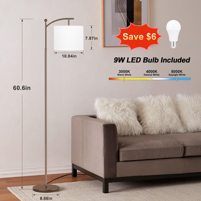 Lampes sur pied 60 "avec 3 températures de couleur pour le salon, Brun, Brun / Blanc
