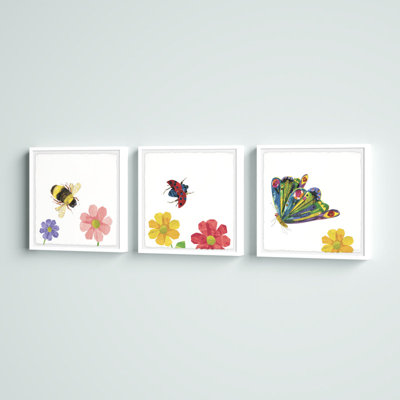 Friendly Insects 3- Piece Set Framed Art, 18" H x 18" W x 1.5" D