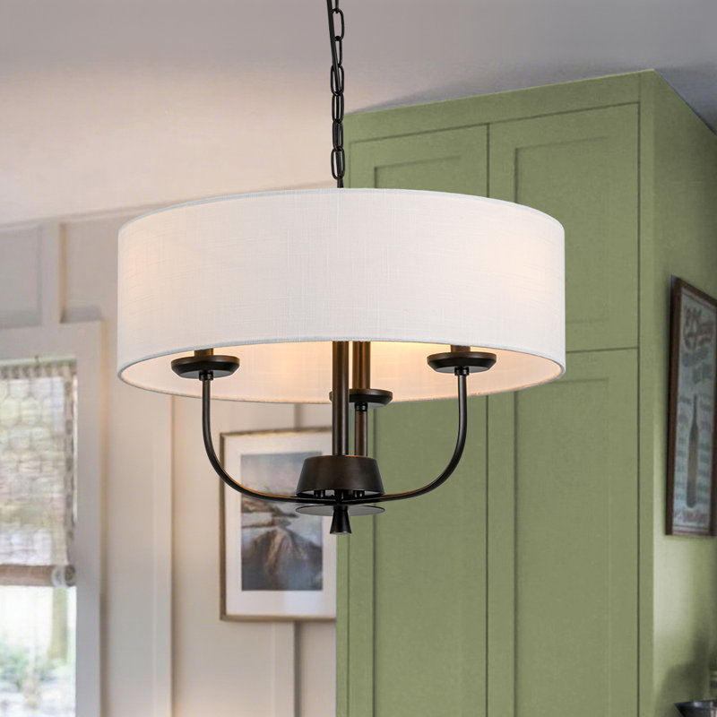 3-Light Candle Style Linen Drum Pendant