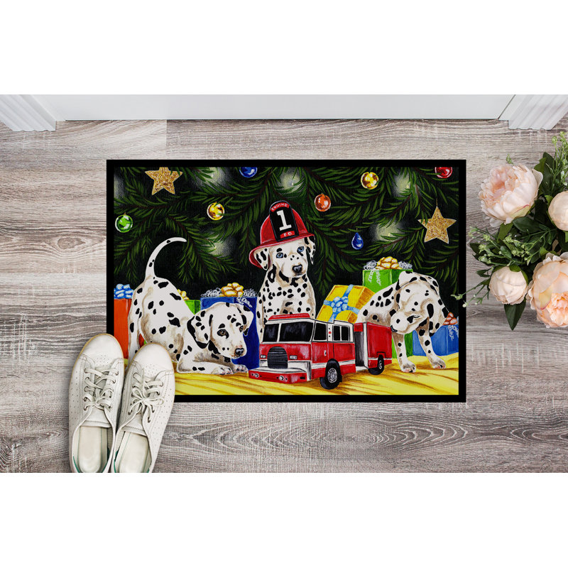 Paillasson d’extérieur antidérapant Dalmatien de Noël favori Witzke, Rectangle 1 pi 6 po x 2 pi 3 po