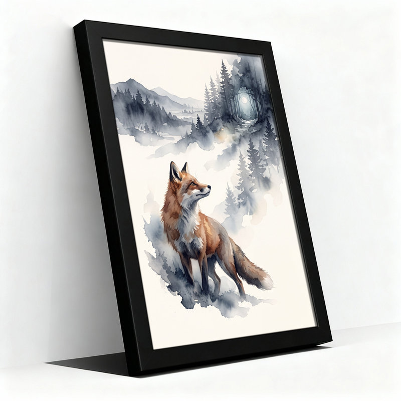 «Red Fox», debout dans une forêt aquarelle, art mural sur toile, H 18 po x l 12 po