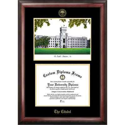 NCAA Citadel Bulldogs Gold Embossed Diploma with Campus Images Lithograph Frame