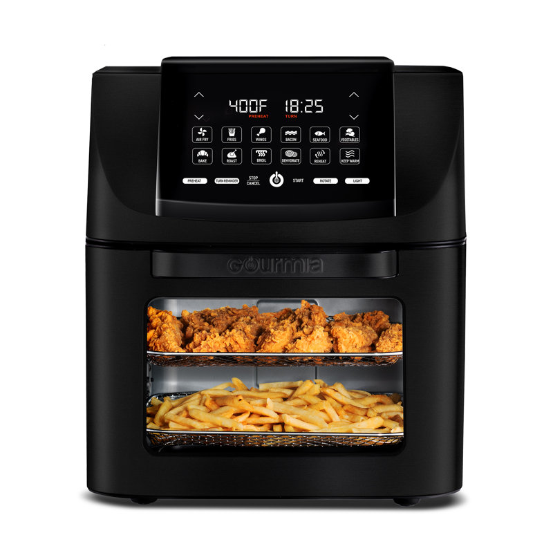 Gourmia 14 Quart Digital Air Fryer Oven with Rotisserie, 12 Presets, Dishwasher-Safe Accessories, Black, 1750W, Black