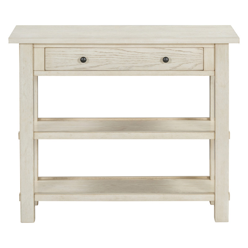 Retro Console Table With Drawer And Two Sturdy Shelves For Entryway, Living Room, Grey Wash