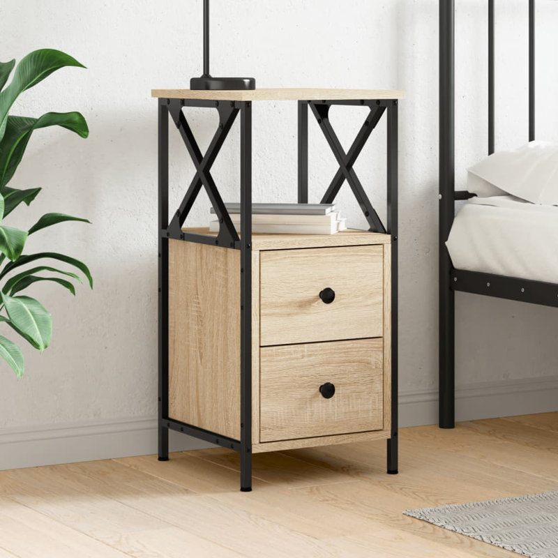 Herendeen 34cm W Iron Bedside Table, Sonoma Oak, Individual