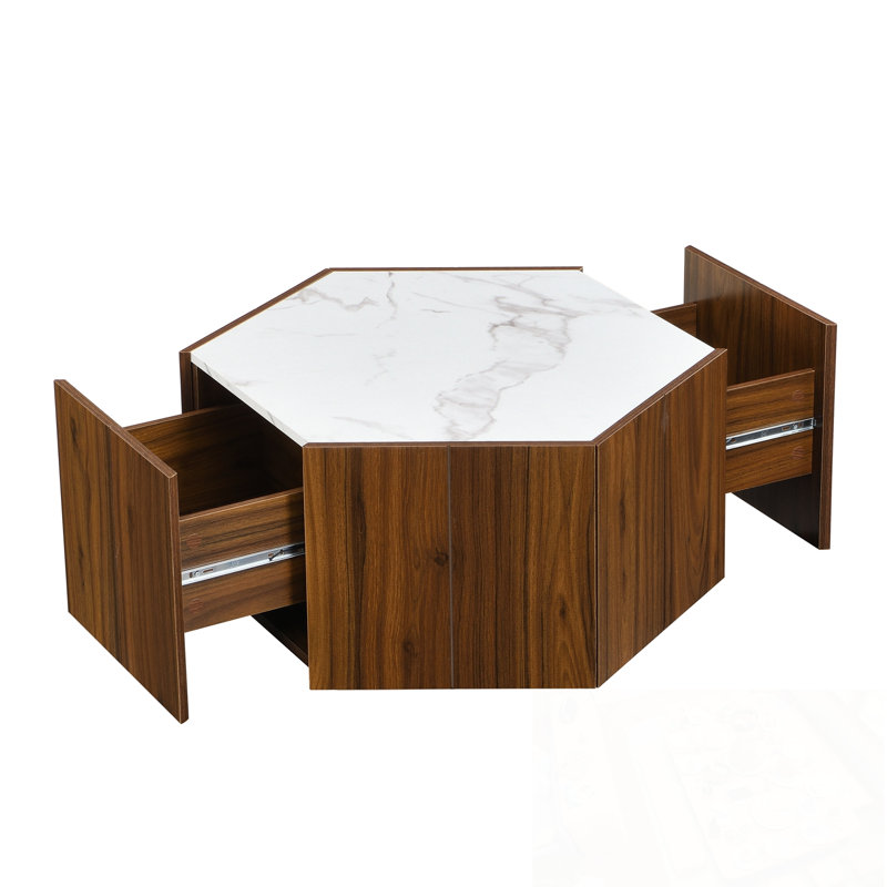 Coffee Table with 2 Hidden Drawers, White