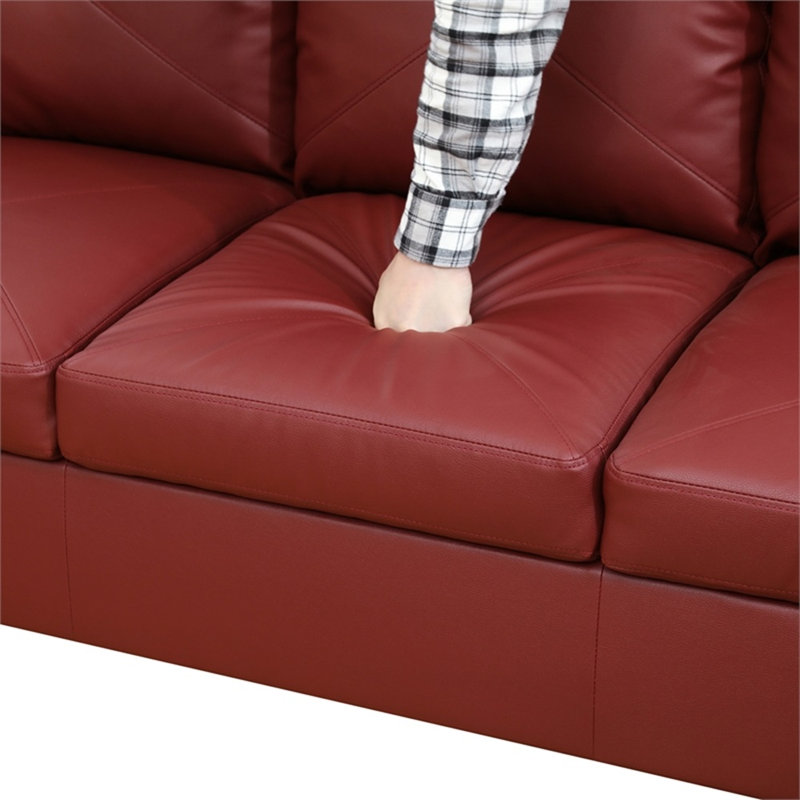 Amelah 2 - Piece 97" Vegan Faux Leather Sectional, Right Hand Facing, Red Faux Leather