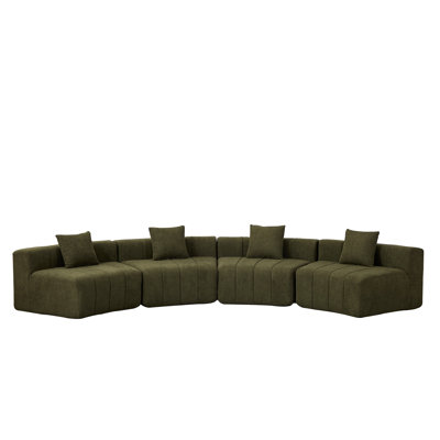 Chenille Curved Sectional Sofa With 4 Pillows