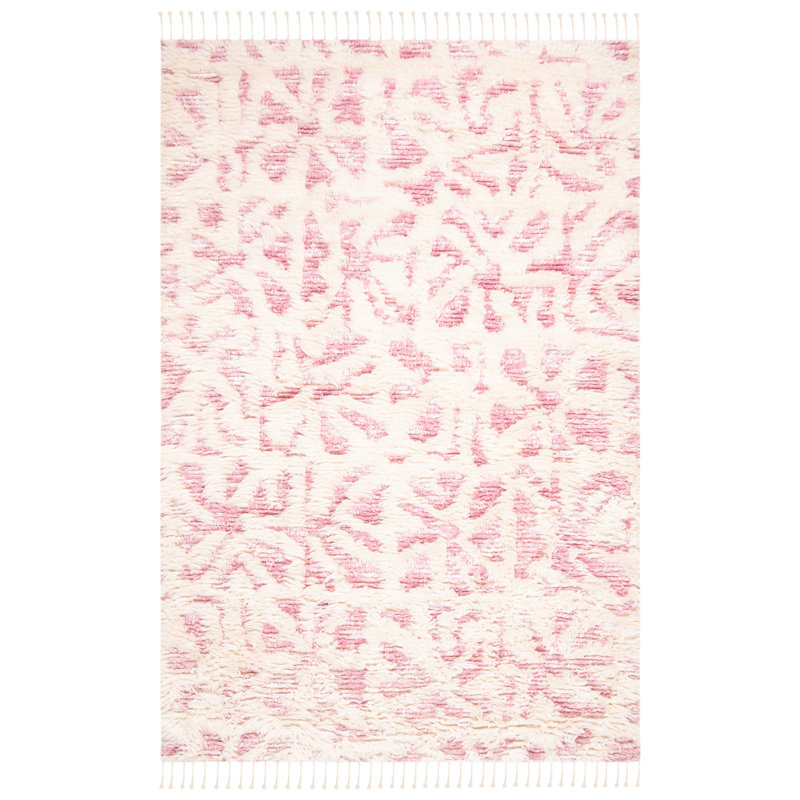 Driden Hand Knotted Wool/Viscose Abstract Rug in Ivory/Pink, Rectangle 4' x 6'