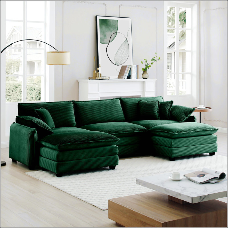 Oversized Modular Cushioned Sofa With Conversible Ottoman