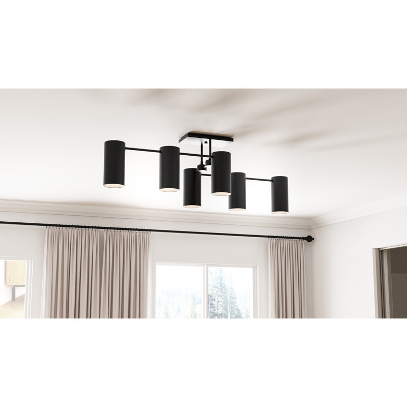 Plafonnier semi-encastré 6 lumières Foreland, Noir mat