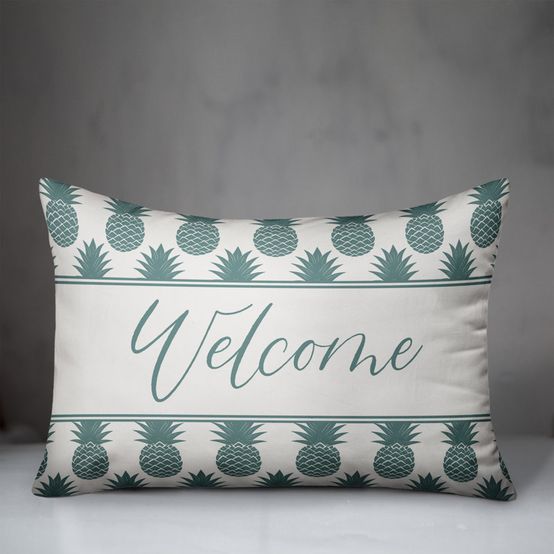 Geometric Outdoor Reversible Throw Pillow, Teal