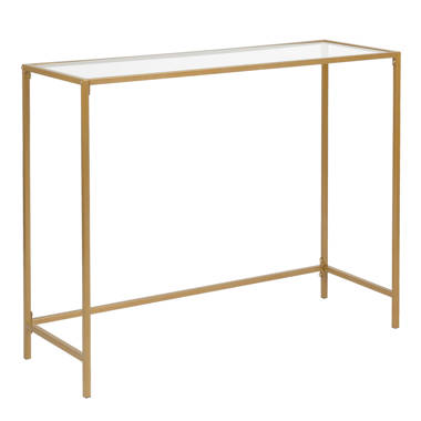 VASAGLE 39.4 Console Sofa Table Glass Gold Entryway Table 2 Shelves  Adjustable Feet Metal Frame for Living Room 