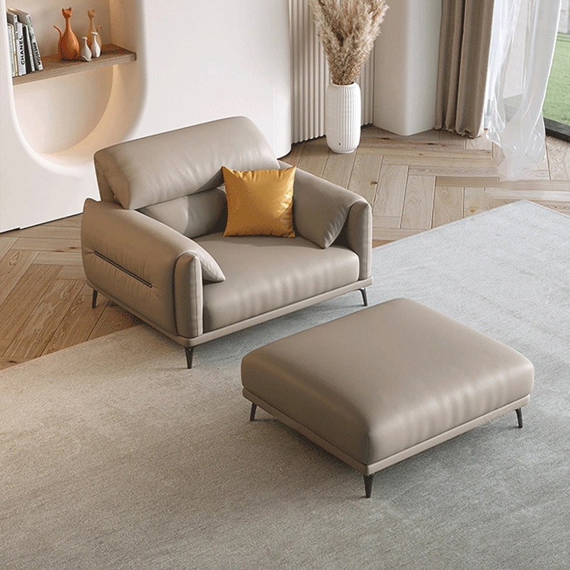 Chaise avec accoudoirs à coussin gris en cuir véritable avec repose-pieds