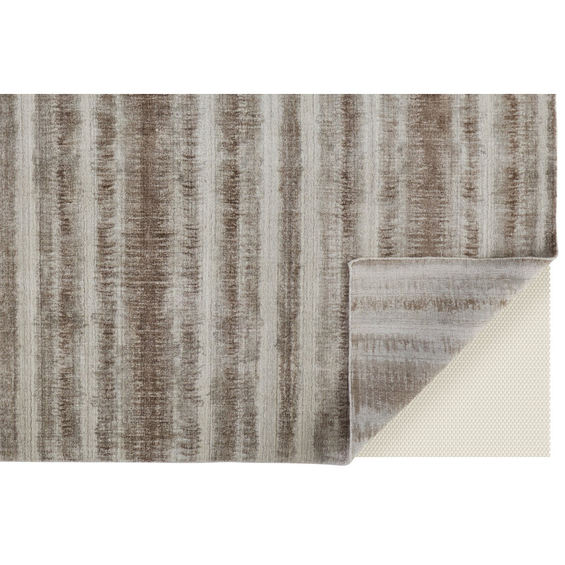 Tapis rayé brun chocolat tissé à la main Cinnante, Rectangle 5 pi x 8 pi