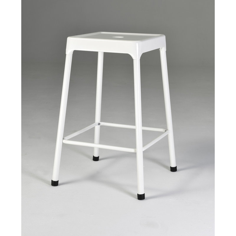 2 tabourets de comptoir en métal - blanc thermolaqué, siège d'aspect moderne