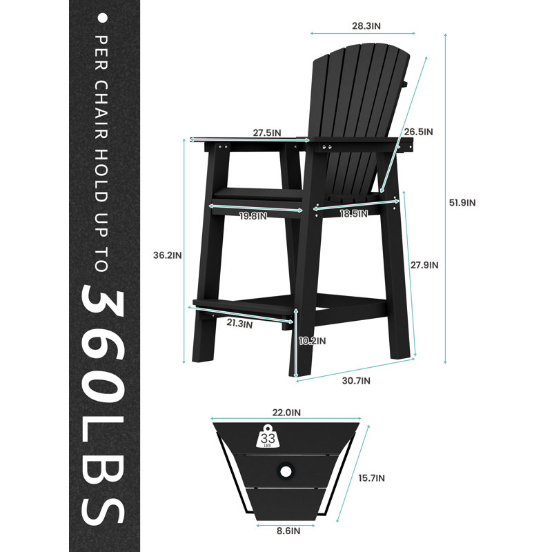Wolak HDPE Outdoor Adirondack Chair Set With Table, Black