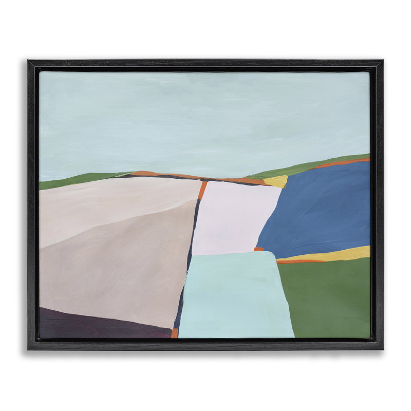 Toile flottante abstraite avec composition de la terre encadrée, conception de Bronwyn Baker, Cadre flottant noir de jais