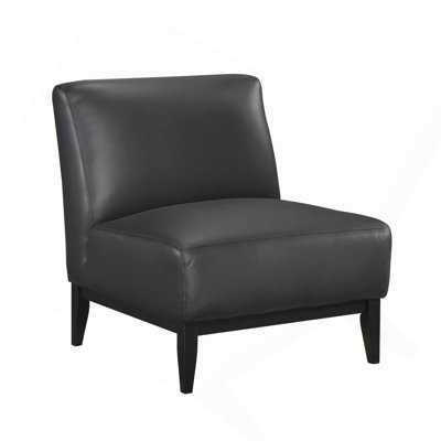 Chaise d'appoint rembourrée en cuir avec dossier noir et dossier en bois massif