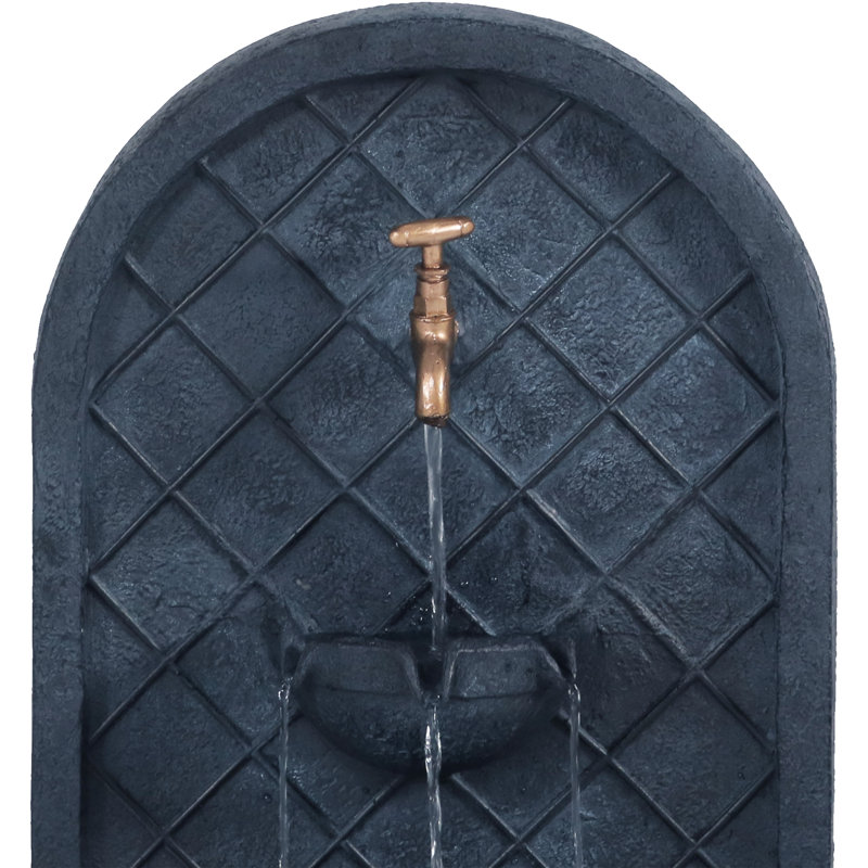 Tristin Weather-Resistant Polystone Outdoor Wall Fountain - Lead, Dark Gray