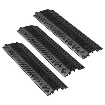 Drop Over Cable Cover, 17,500 lbs/Axle Load Capacity, PP Material, 3 Pack, Heavy Duty Cable Hose Protector Ramp, Black, Dual-Channel Design for Indoor and Outdoor Use