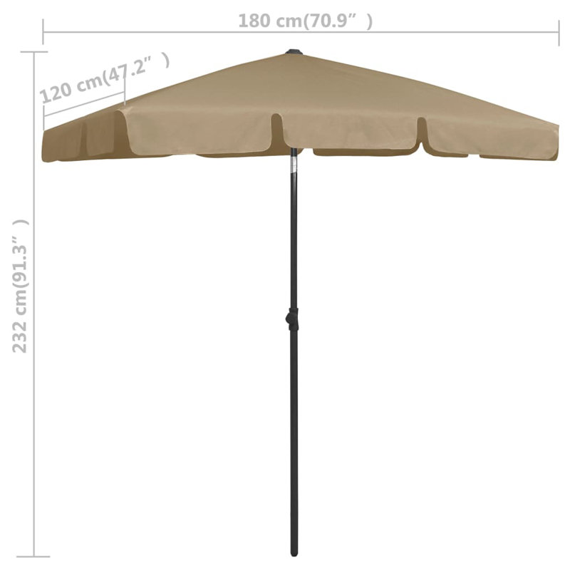 Parasol de plage rectangulaire Dinuba, Vert, H 91,3 po x l 70,9 po x P 47,24 po