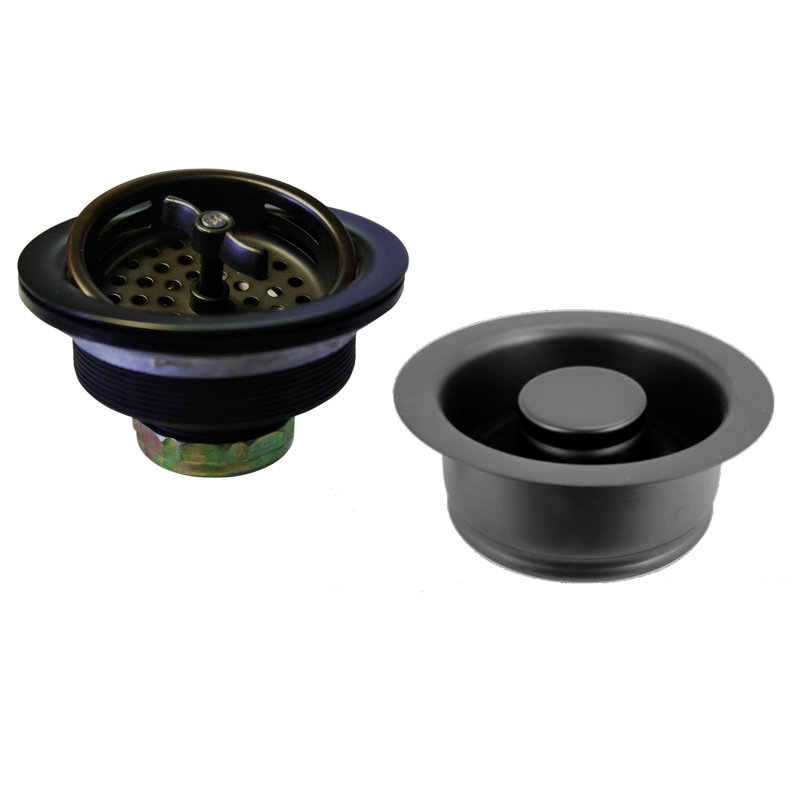 Kitchen Sink Basket Strainer with Waste Disposal Flange and Stopper Set, Powdercoated Flat Black