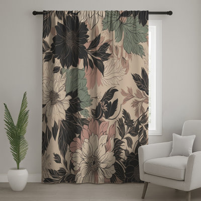 Rideaux de fenêtre Vintage Floral Illustration, voilages et voilages à motif floral - 1 panneau