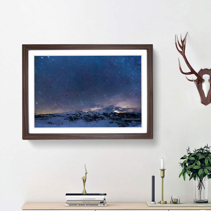 Star-Sprinkled Mountains - Picture Frame Graphic Art Print, 27cm H x 36cm W x 2cm D, Walnut Framed
