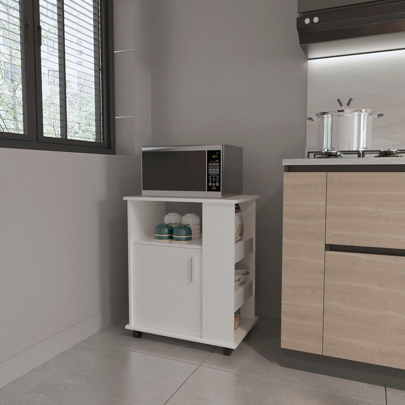 Armoire à micro-ondes à 4 tablettes avec roulettes blanc, Blanc