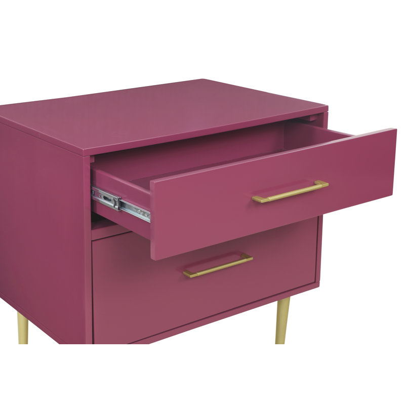 Baugh Glam Two Drawer Nightstand, Raspberry