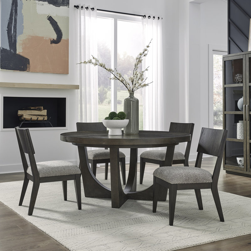 Trenea Opt 5 Piece Pedestal Table Set w/ 4 Panel Back Upholstered Chairs