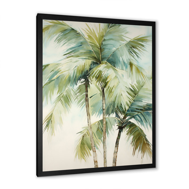 «Dreyfuss Green Minimalims Palm Trees I», reproduction d'art sur toile, palmiers, Cadre simple noir