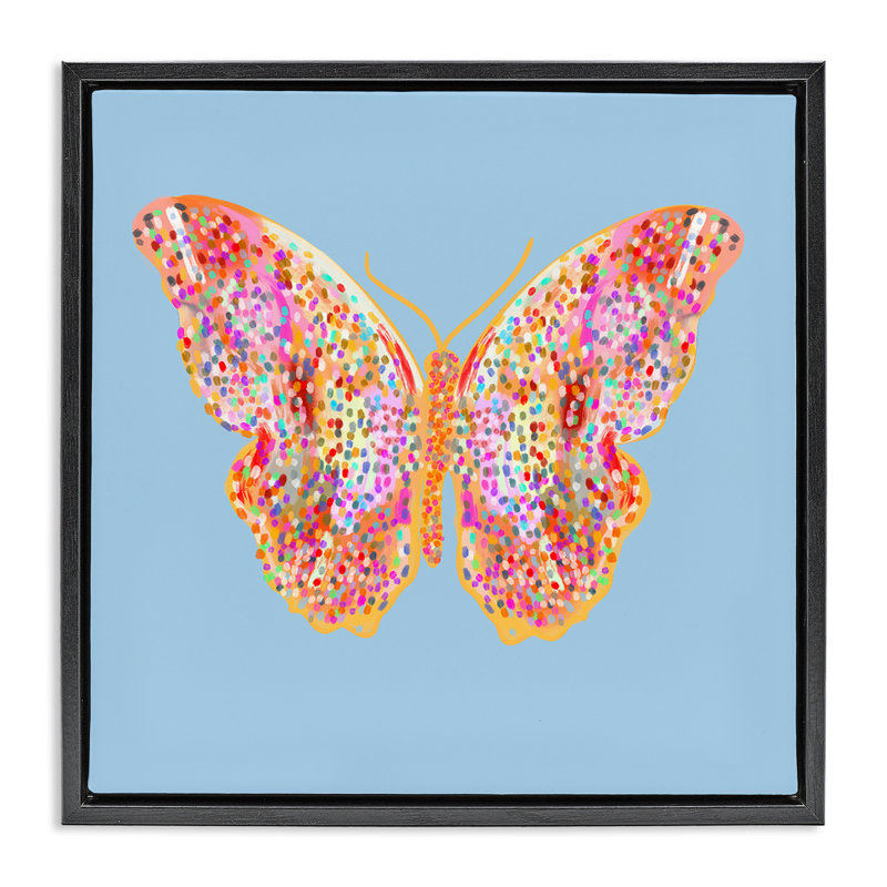 Cadre flottant Spitzled Glitzy Butterfly, design par Ashley Singleton, Cadre flottant noir de jais, H 18 po x l 18 po