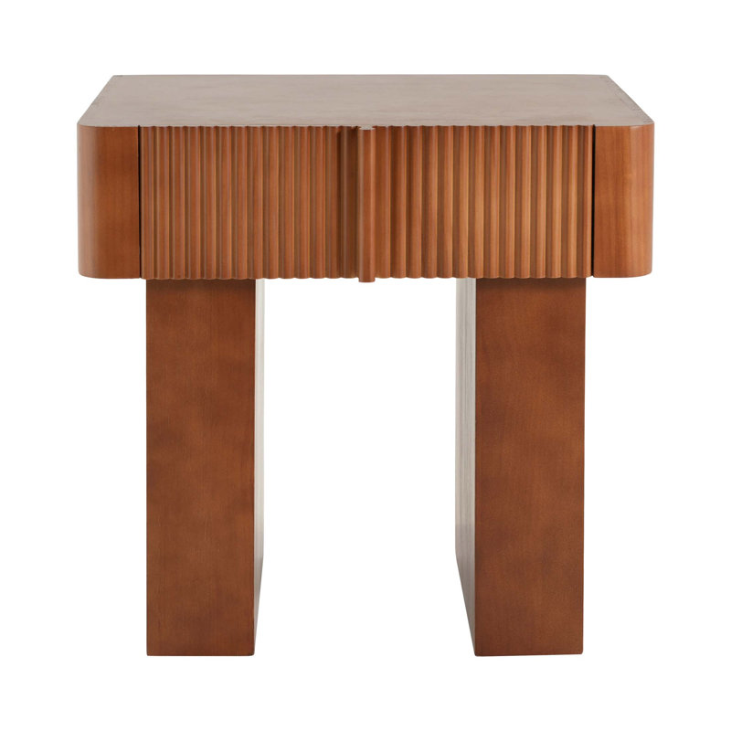 Table de bout Mid-Century en bois de noyer avec tiroir, décor élégant et fonctionnel pour le salon et la chambre à coucher