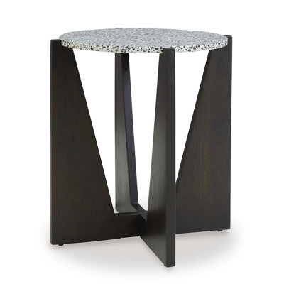 Accent Table, Round Terrazzo Tabletop, Dark Brown Mango Wood