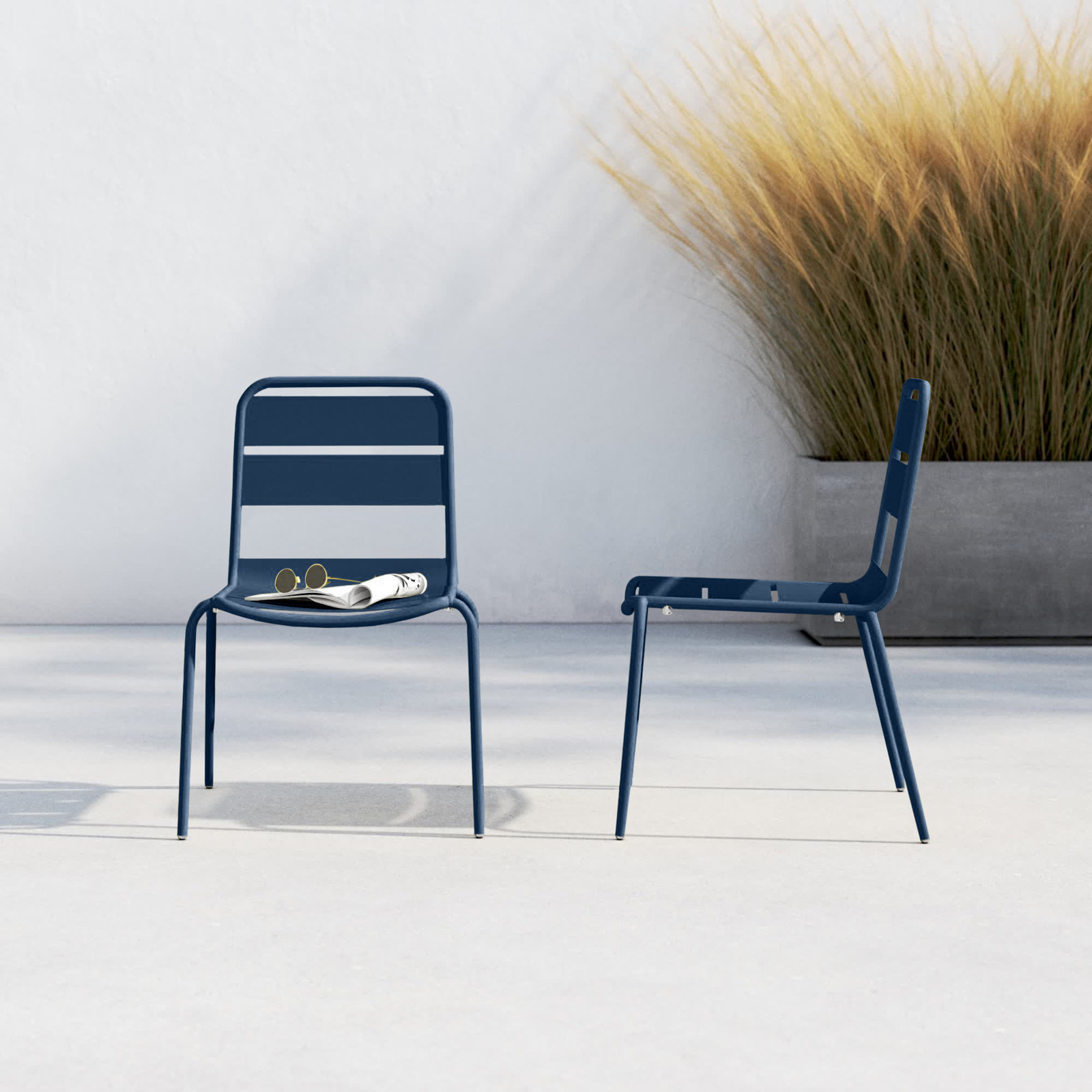 Kapri Metal Stacking Patio Dining Side Chair, Prussian