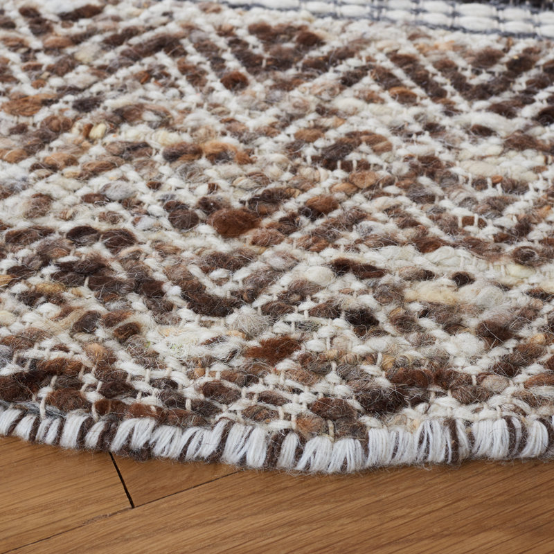 Ivory and Brown Wool Cotton Flatweave 4' x 6' Rug