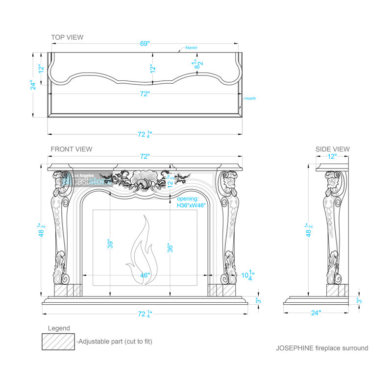 Josephine Fireplace Surround, Acid Wash/Gray