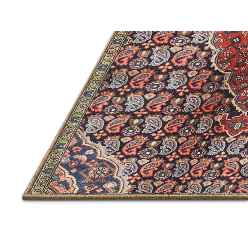 Tapis oriental en laine / polyester tissé à la machine à motif oriental rouge / bleu, Rectangle 5 pi x 8 pi